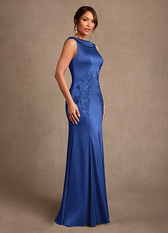 Azazie Franny Abiti per la Madre della Sposa Abito Tubino in Raso Elasticizzato Pizzo Blu Reale image3