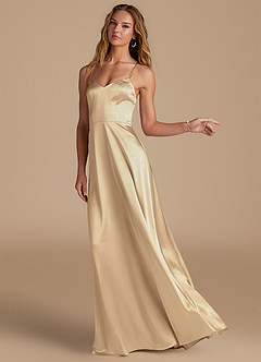 Azazie Mei Brautjungfernkleider A-Linie Metallischer Satin Kleid Champagner image4