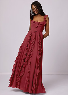 Barbie ♥ Azazie Bridesmaid Dresses Pomegranate A-Line with Pockets Chiffon Dress image5