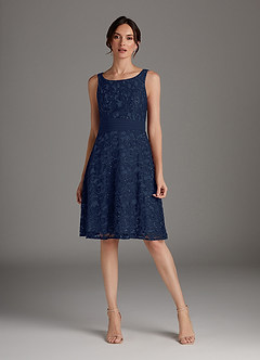 Azazie Beth Mother of the Bride Dresses Dark Navy A-Line Scoop Sequins Chiffon Dress image6