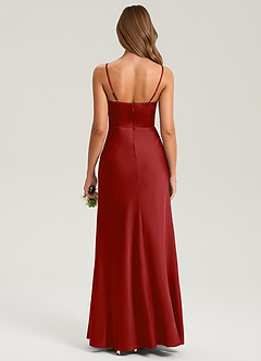 Azazie Lidia Abiti da Damigella Abito Sirena in Raso Elasticizzato Spacco Laterale Melograno image8