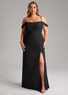 Azazie Saige At-home Try On Dresses Black A-Line Off the Shoulder Chiffon Convertible Dress image14