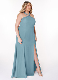 Azazie Rue Bridesmaid Dresses Moody Blue A-Line Halter Chiffon Dress image10