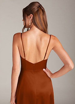 Azazie Sarella Bridesmaid Dresses Auburn A-Line with Pockets Metallic Satin Dress image5