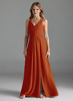 Azazie Farren Junior Paprika A-Line Pleated Chiffon Dress image1