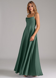 Azazie Elle Bridesmaid Dresses Eucalyptus A-Line Pleated Stretch Satin Dress image6