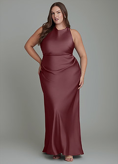 Azazie Evadne Bridesmaid Dresses Sangria Sheath Pleated Stretch Satin Dress image7