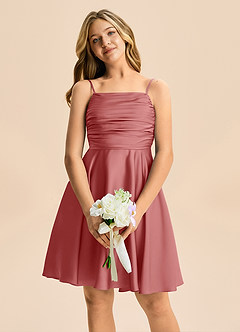 Azazie Miko Junior Abito A-Line in Raso Elasticizzato Plissettato Rosa Antica image6