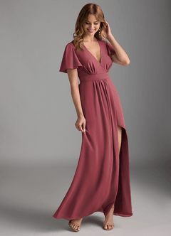 Azazie Zaniah Robes de demoiselle d'honneur Robe Trapèze en Mousseline de soie Merlot image6