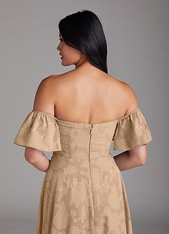 Azazie Sue Robes de demoiselle d'honneur Robe Trapèze Convertible en Blumen-Burnout Épaule décolletée Champagne image6