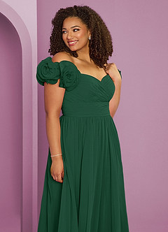 Barbie ♥ Azazie Jurken voor bruidsmeisjes Converteerbaar Jurk van Chiffon met A-Lijn Off the Shoulder Donkergroen image13
