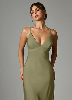 Azazie Stefania Abiti da Damigella Abito A-Line in Raso Elasticizzato Pistacchio image6