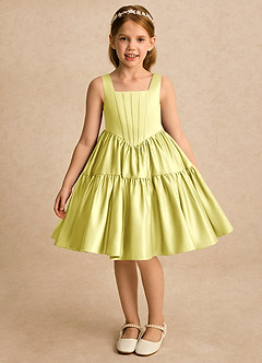 Azazie Myla Robe Demoiselle D'honneur Fillette Robe Trapèze en Mat Satiné Plissé Sorbet Citron image3