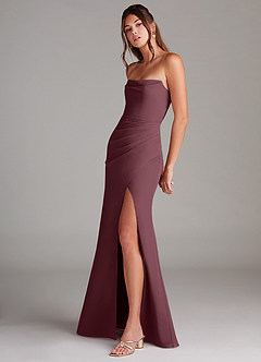 Azazie Leonis Bridesmaid Dresses Sangria Sheath Strapless Chiffon Convertible Dress image3