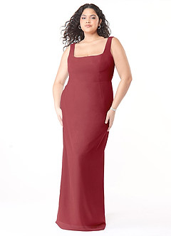 Azazie Flori Brautjungfernkleider Etui Rechteckiger Ausschnitt Chiffon Kleid Granatapfelrot image9