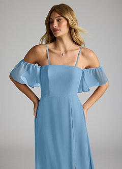 Azazie Sue Jurken voor bruidsmeisjes Converteerbaar Jurk van Chiffon met A-Lijn Off the Shoulder Staal Blauw image2