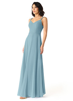 Azazie Janine Brautjungfernkleider A-Linie V-Hals Chiffon Kleid Stimmungsvolles Blau image2