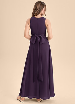 Azazie Lilenne Junior Plum A-Line Bow Chiffon Dress image2