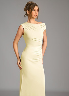 Azazie Nazanin Robes de demoiselle d'honneur Robe Sirène en Jersey extensible de qualité supérieure Épaule décolletée Sorbet Citron image7