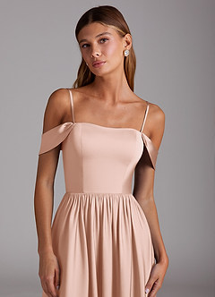 Azazie Calianna Jurken voor bruidsmeisjes Converteerbaar Jurk van Stretch Satijn met A-Lijn Off the Shoulder Rosé Goud image2