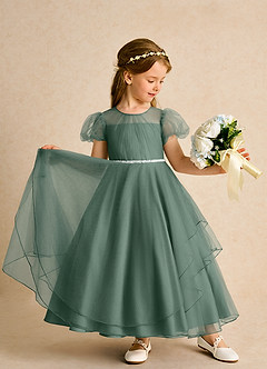 Azazie Duckie Abiti da Ragazza di Fiori Abito Principessa in Tulle Plissettato Eucalipto image3