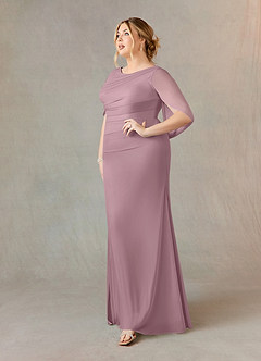 Azazie Belladonna vestidos de madre de la novia Vestido de Rosa Polvorienta de Malla de Sirena con Cuello en V Plisado image8