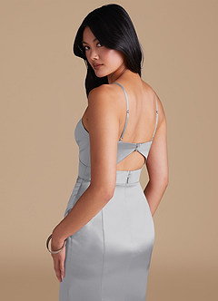 Azazie Shania Bridesmaid Dresses Silver Sheath Pleated Metallic Satin Dress image4