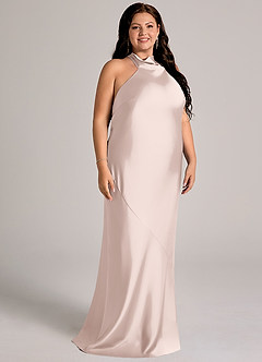 Azazie Velli Abiti da Damigella Abito Sirena in Raso Elasticizzato Collo Alto Rosa Rossore image11