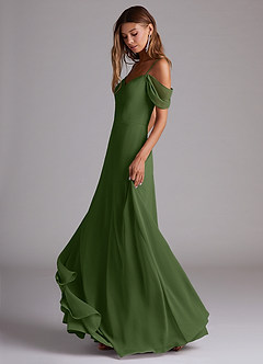 Azazie Marley Bridesmaid Dresses Olive A-Line Off the Shoulder Chiffon Convertible Dress image3