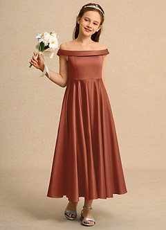 Azazie Teeny Junior Formal Flower Girl Klänningar Klä A-Line i Matt satäng Plisserad image5