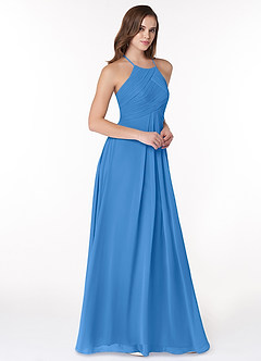 Azazie Ginger Bridesmaid Dresses Blue Jay A-Line Halter Pleated Chiffon Dress image1