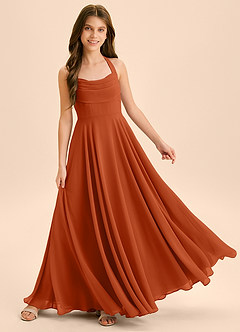 Azazie Kady Junior Burnt Orange A-Line Sweetheart Neckline Chiffon Dress image4