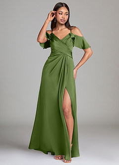 Azazie Dakota Bridesmaid Dresses Juniper A-Line Off the Shoulder Stretch Satin Dress image4