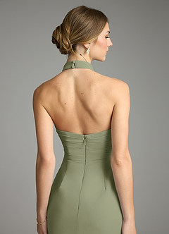 Azazie Jemma Vestidos de damas de honor Vestido de Pistacho de Gasa de Corte Recto con Plisado image6