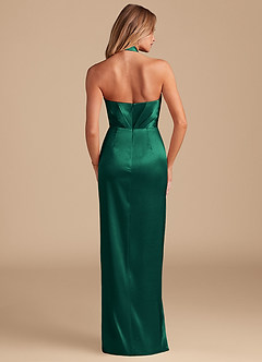 Azazie Zaya Bridesmaid Dresses Emerald Sheath Pleated Metallic Satin Dress image7