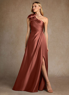 Azazie Easton Mother of the Bride Dresses Auburn A-Line One Shoulder Stretch Satin Dress image4