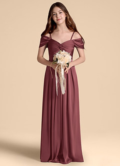 Azazie Kaitlynn Junior Abito A-Line in Raso Elasticizzato a Spalla Scoperta Merlot image4