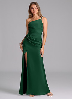 Azazie Eren Brautjungfernkleider Meerjungfrau-Linie One-Shoulder Stretch-Satin Kleid Dunkelgrün image1