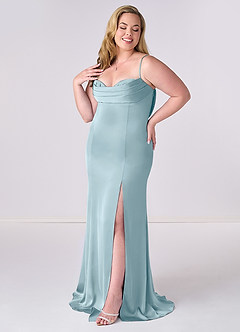 Barbie ♥ Azazie Bridesmaid Dresses Moody Blue Mermaid Corset Stretch Satin Dress image9