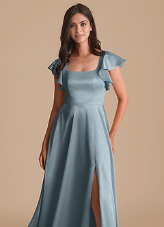 Azazie Bondi Bridesmaid Dresses Dusty Blue A-Line Bow Metallic Satin Dress image6