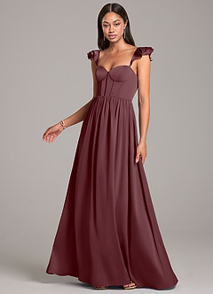 Azazie Denisse Bridesmaid Dresses Sangria A-Line Ruched Stretch Satin Dress image3