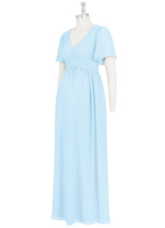 Azazie Verna Maternity Bridesmaid Dresses A-Line V-Neck Ruched Chiffon Floor-Length Dress image9