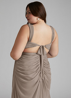 Azazie Jesaphine Brautjungfernkleider Etui Gerafft Gittergewebe Kleid Taupe image7
