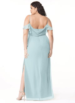 Azazie Emeralda Robes de demoiselle d'honneur Robe Fourreau en Mousseline de soie Épaule décolletée Brume image8