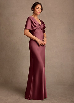 Azazie Dosia Mother of the Bride Dresses Merlot Sheath Pleated Stretch Satin Dress image2
