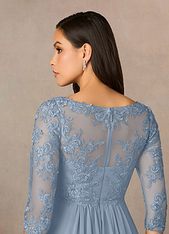 Azazie Hayek Mother of the Bride Dresses Dusty Blue A-Line V-Neck Lace Chiffon Dress image5