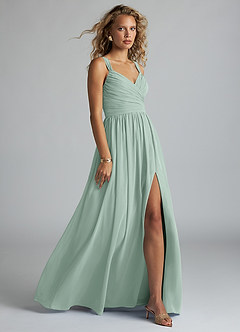 Azazie Aziza Bridesmaid Dresses Agave A-Line V-Neck Pleated Chiffon Dress image3