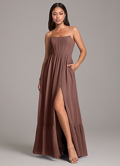 Azazie Kailee Bridesmaid Dresses Espresso A-Line with Pockets Chiffon Dress image1