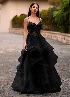 Dreama Noir Robe de bal corset en dentelle à volants image10