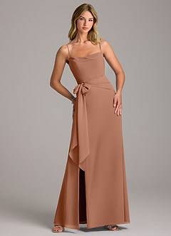 Azazie Tahlia Bridesmaid Dresses Bronzer A-Line with Belt Chiffon Dress image1